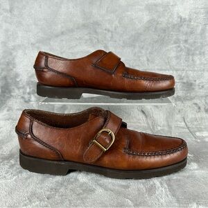 VTG GH Bass Monk Strap Loafers Womens 7.5 N Brown Leather Lug Sole Preppy